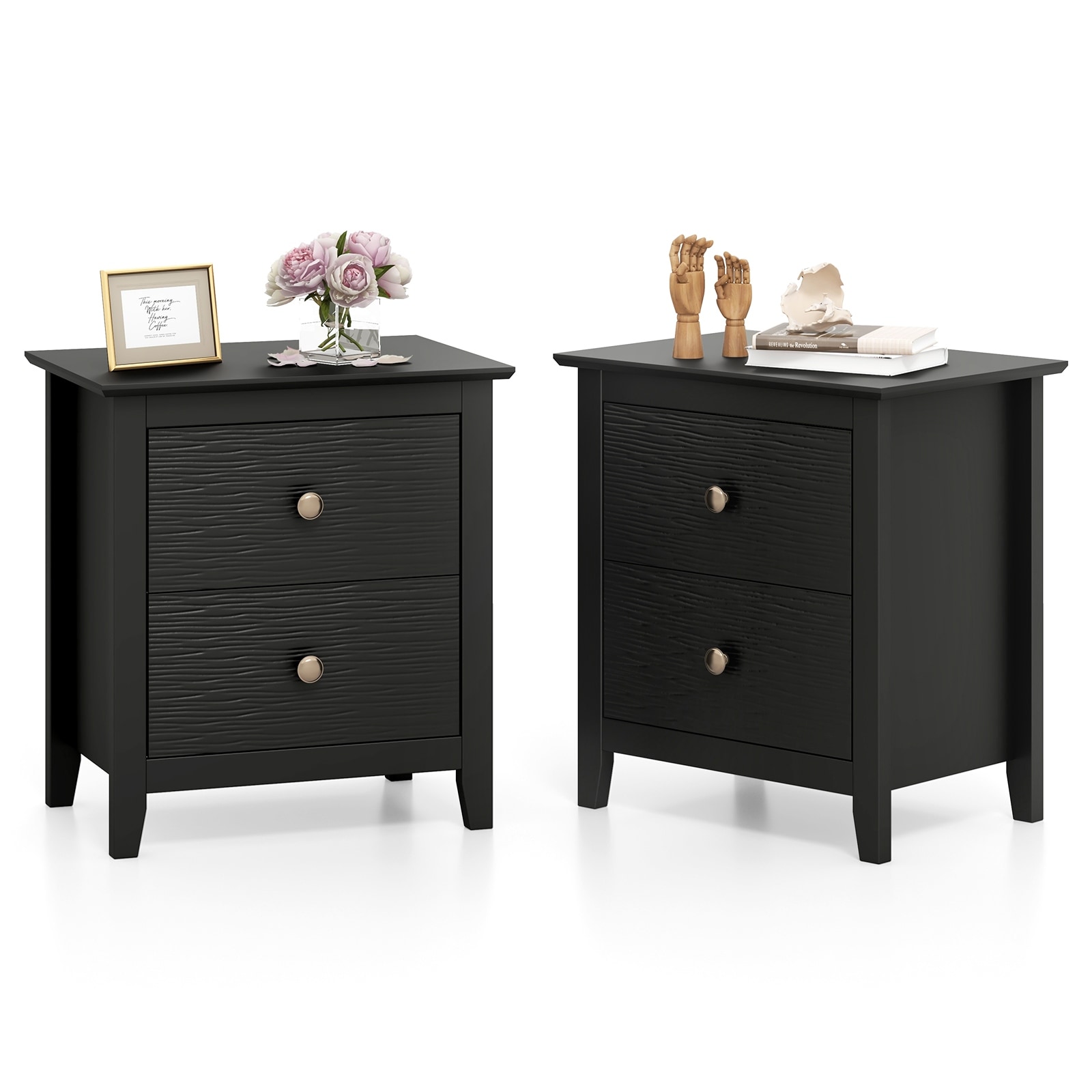 Gymax 2PCS Modern Nightstand w/ Storage 2 Drawers & Support Legs for