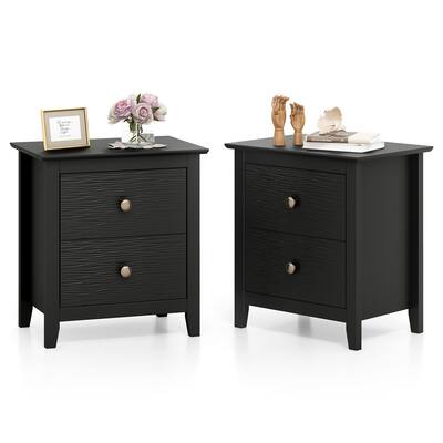 Gymax 2PCS Modern Nightstand w/ Storage 2 Drawers & Support Legs for