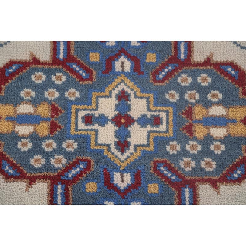Geometric Kazak Accent Rug Handmade Oriental Blue Wool Carpet - 2'7"x 5'10"