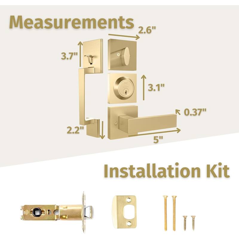Mega Handles Tobelle Entrance Handleset with Interior Door Lever & Single Cylinder Deadbolt – Stainless Steel – Modern Design