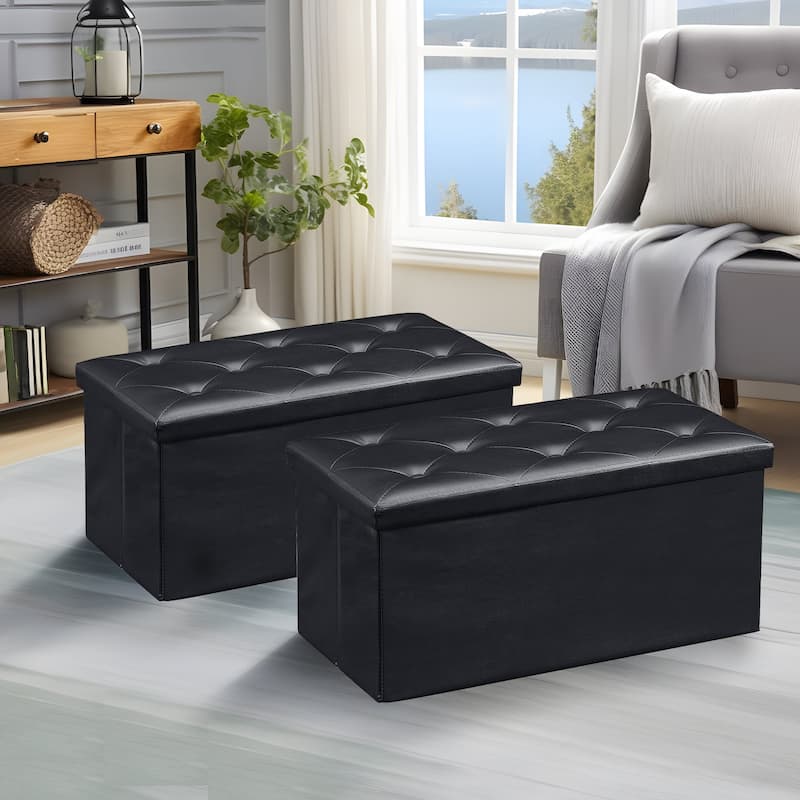 VECELO Leather Storage Ottoman Bench Foot Rest Stool/Seat(Set of 2), 12-inch/15-inch/30-inch/43-inch
