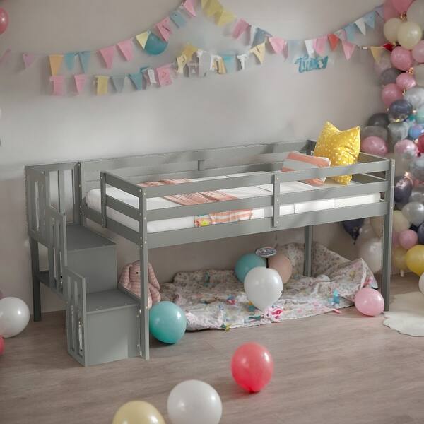 slide 2 of 17, Twin Size Loft bed With Staircase And Storage Or Entertainment for home Grey