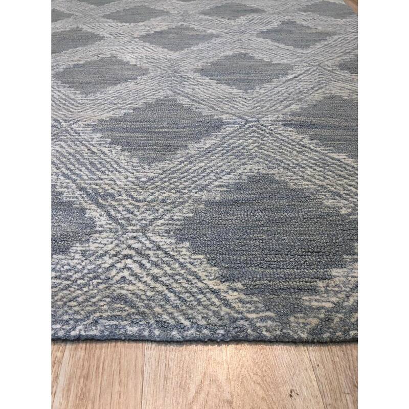 Light Blue Hand-Tufted Wool Contemporary Modern Weave Rug, 5' x 8', Plush Cozy Accent - L