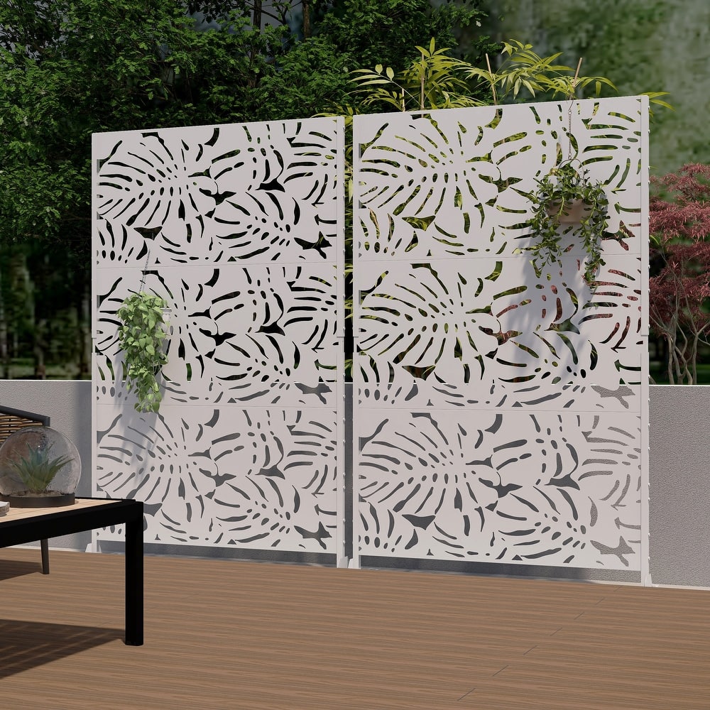 Outdoor Privacy Screen with Stand for Patio Garden Metal Fence