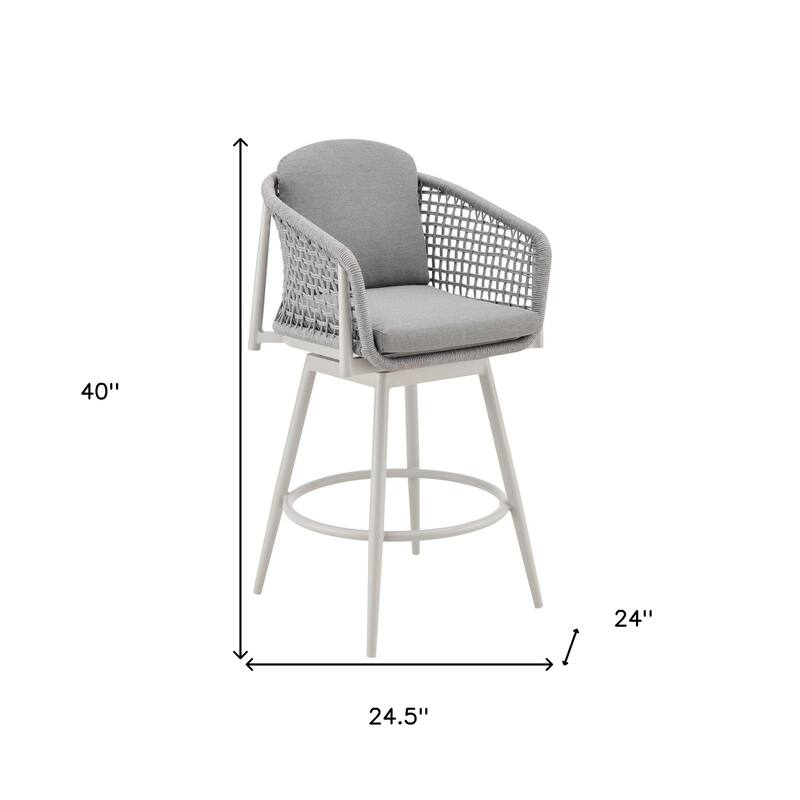 HomeRoots 40" Light Gray Metal Swivel Outdoor Counter Height Bar chair with Footrest