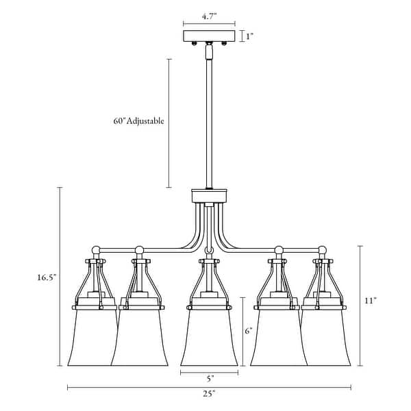 dimension image slide 1 of 2, Haye Modern Gold 5-Light Wheel Glass Chandelier for Dining Room Bedroom - D25" x H16.5"