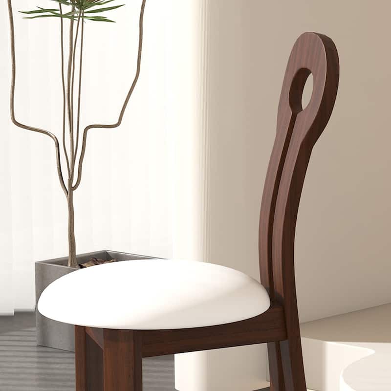 Modern 2 Piece PU Solid Wood Kitchen Dining Chair with Round Cushion and Backrest for Dining Room Kitchen Living Room Bedroom