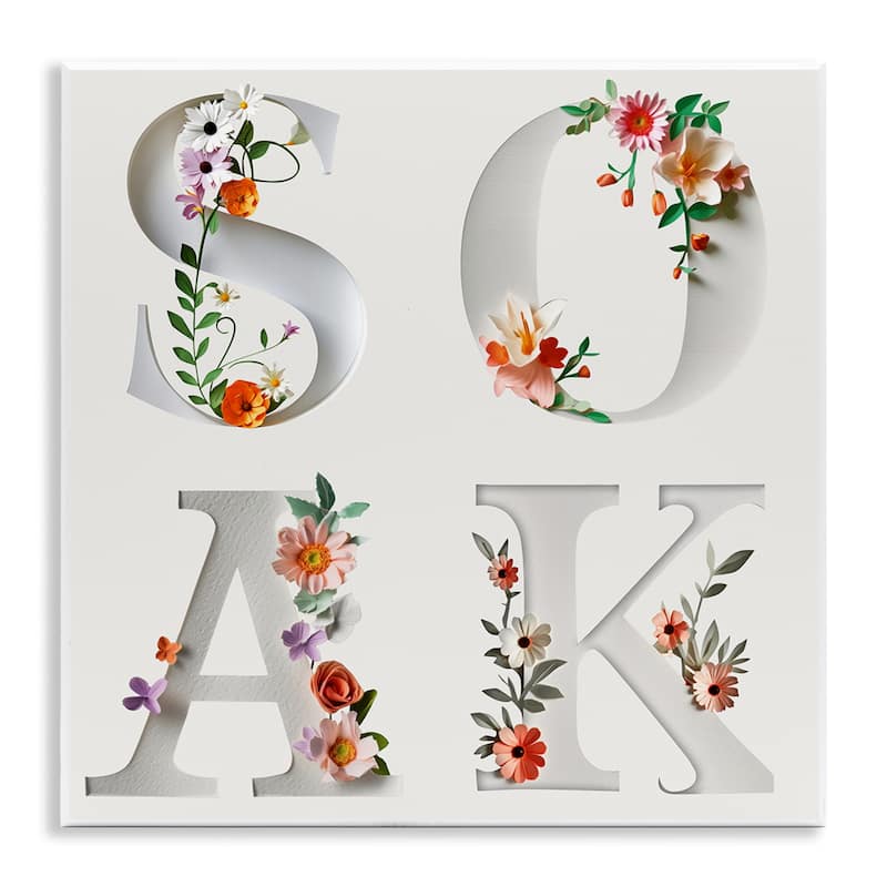Stupell Floral Bathroom Soak Letters Wall Plaque Art Design By Susan Arnot - 12 x 12
