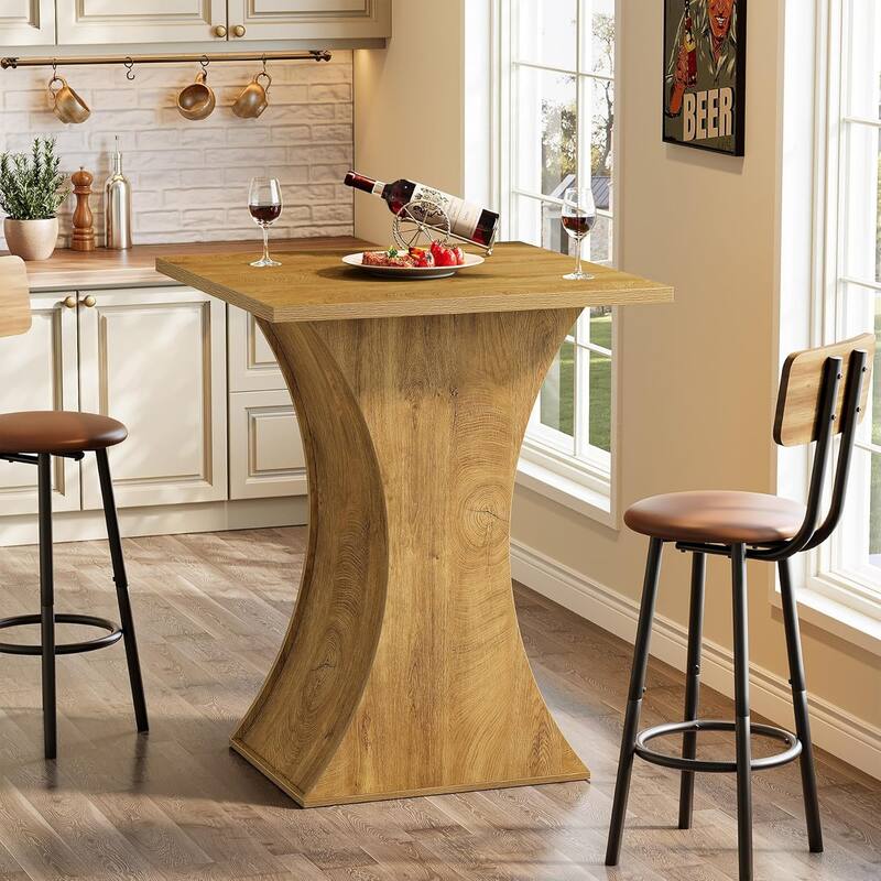 39.4" H Square Bar Table, Modern Farmhouse Counter Height Pub Bistro Table - 31.50" L x 31.50" W x 39.37" H - Light Brown