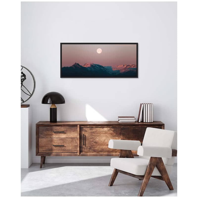 Kate and Laurel Sylvie Panoramic Pastel Moonrise over Icelandic Mountains Framed Canvas by Michael Schauer