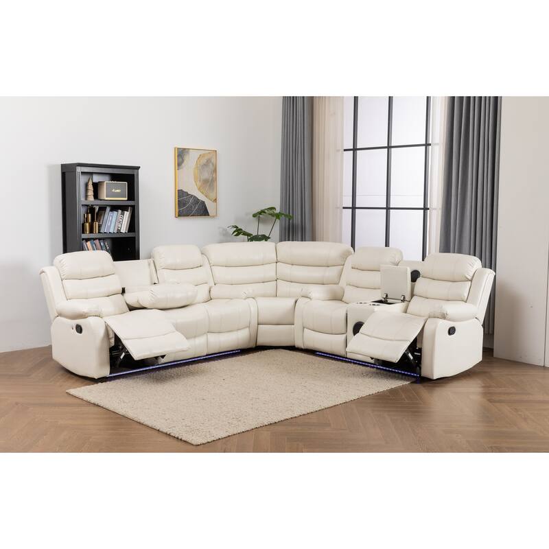 Donivi LED Faux Leather Reclining Sectional With Speakers