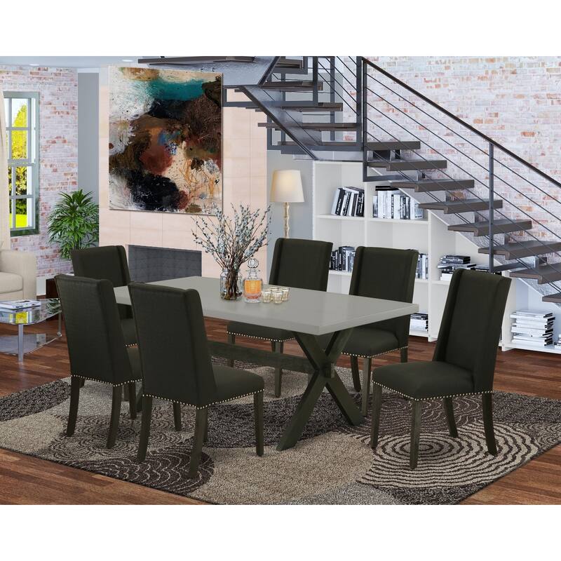 7-Piece Dining Set - Rectangular Table & 6 Parson Chairs - Solid Wood Frame - Modern Dining Room Furniture - 72
