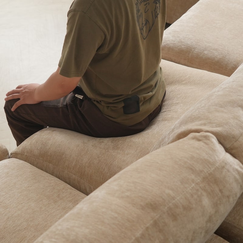 Minimalist Upholstered Cushion Sofa 4-Seater Chenille Modular Sectional Couch with Ottoman