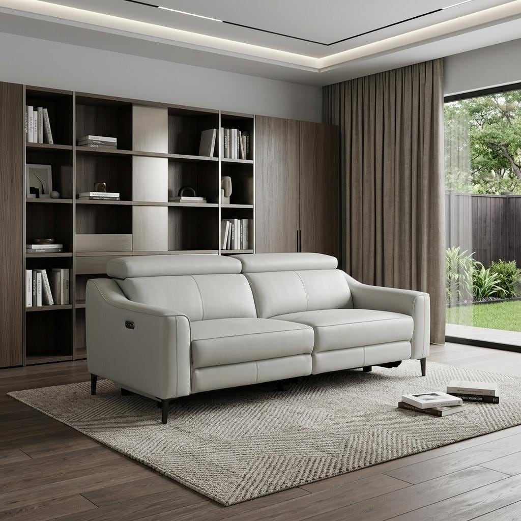 HomeRoots 74" Gray Leather Reclining Sofa With Black Legs