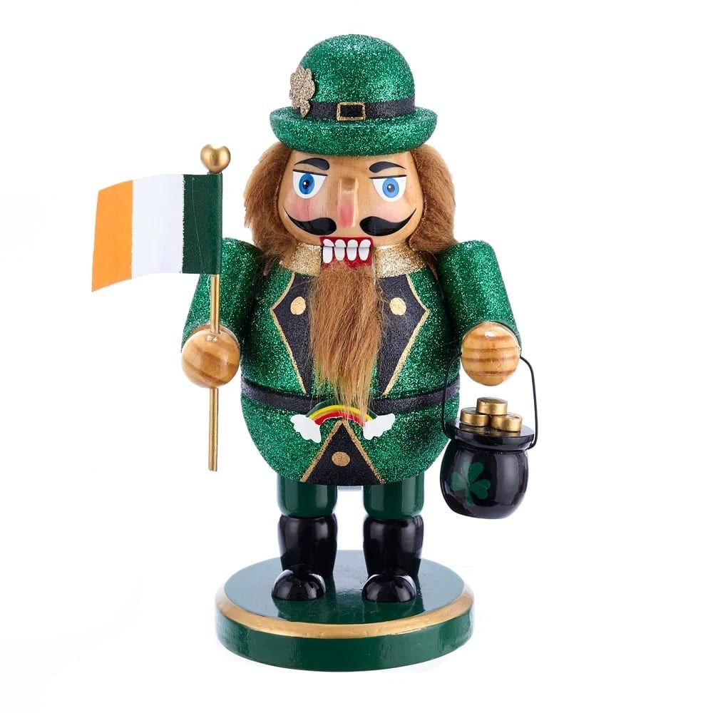 Leprechaun with Irish Flag Christmas Nutcracker - 8"