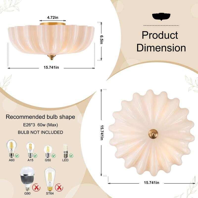 Starsky 3-Light 15.74in.W Opal Glass Flush Mount