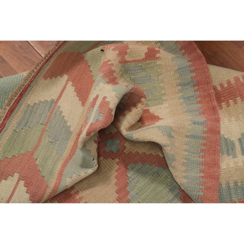 Hand Woven Southwestern Wool Blue Geometric Area Rug - 6' 2'' X 4' 3''