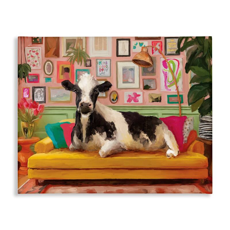 Stupell Cow in Whimsical Maximalist House Canvas Wall Art Design By Kamdon Kreations - 20 x 16