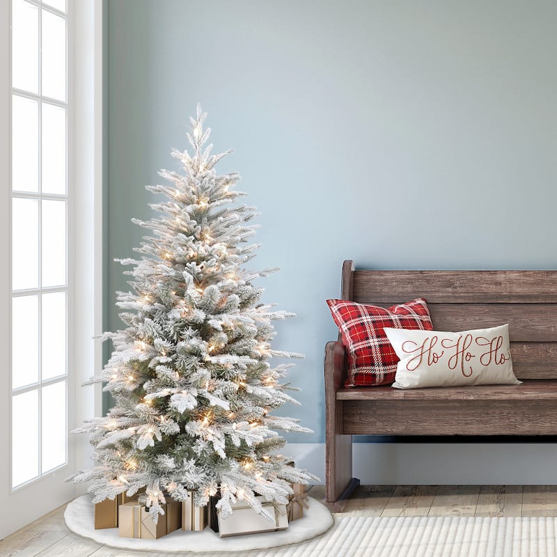 Puleo International 4.5 ft. Pre-lit Flocked Slim Northern Fir Tree