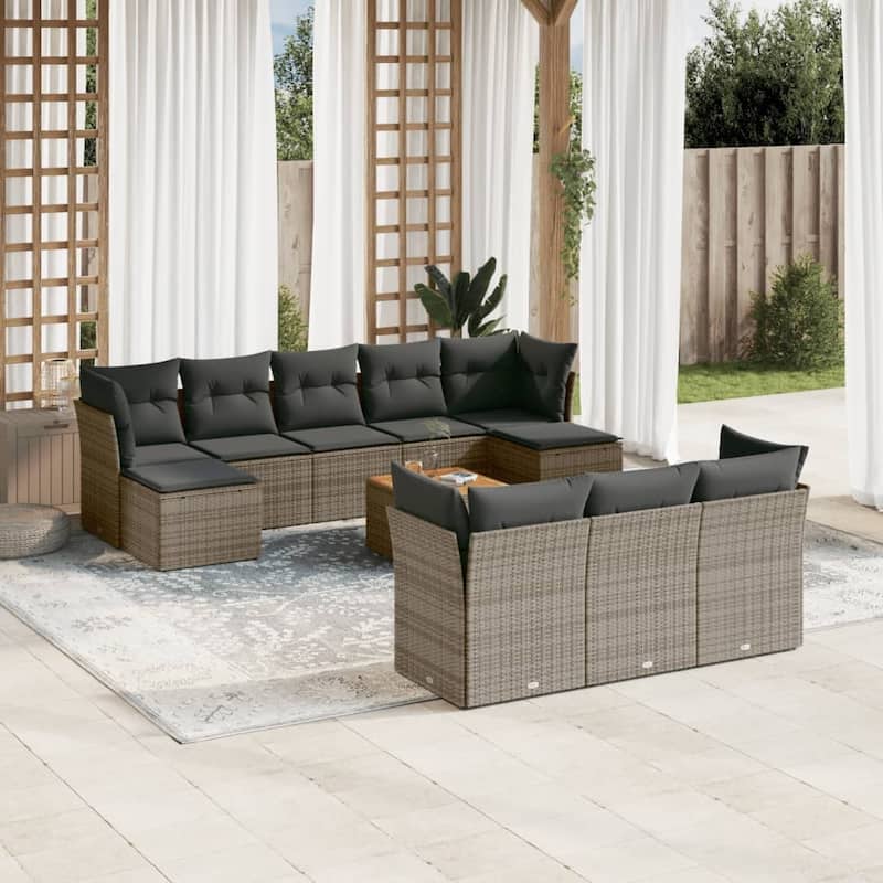 vidaXL Patio Sofa Set with Cushions Outdoor Furniture 11 Piece Poly Rattan - 24.4 x 24.4 x 27.2 - Grey