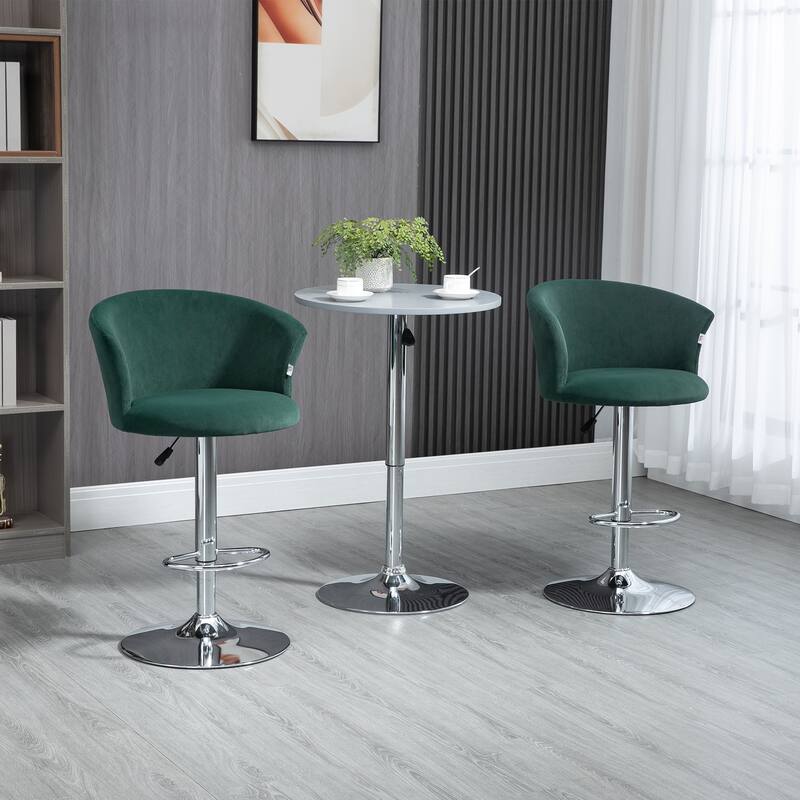 Modern Swivel Counter Stool Set Bar Stool with Adjustable Height, Velvet Padded Seat & Ring Footrest for Bar