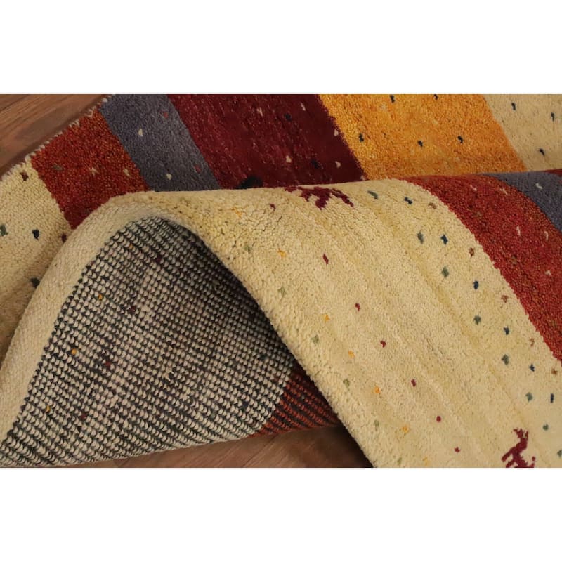 Hand Knotted Oriental 100% Wool Carpet Tribal Animal Pictorial Multi-Colored Gabbeh Area Rug - 5' 11'' X 3' 10''