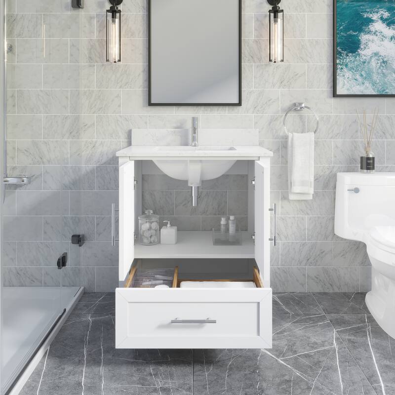 Banff 30-in Single Bath Vanity with Engineered Stone Top and Drawer Organizer
