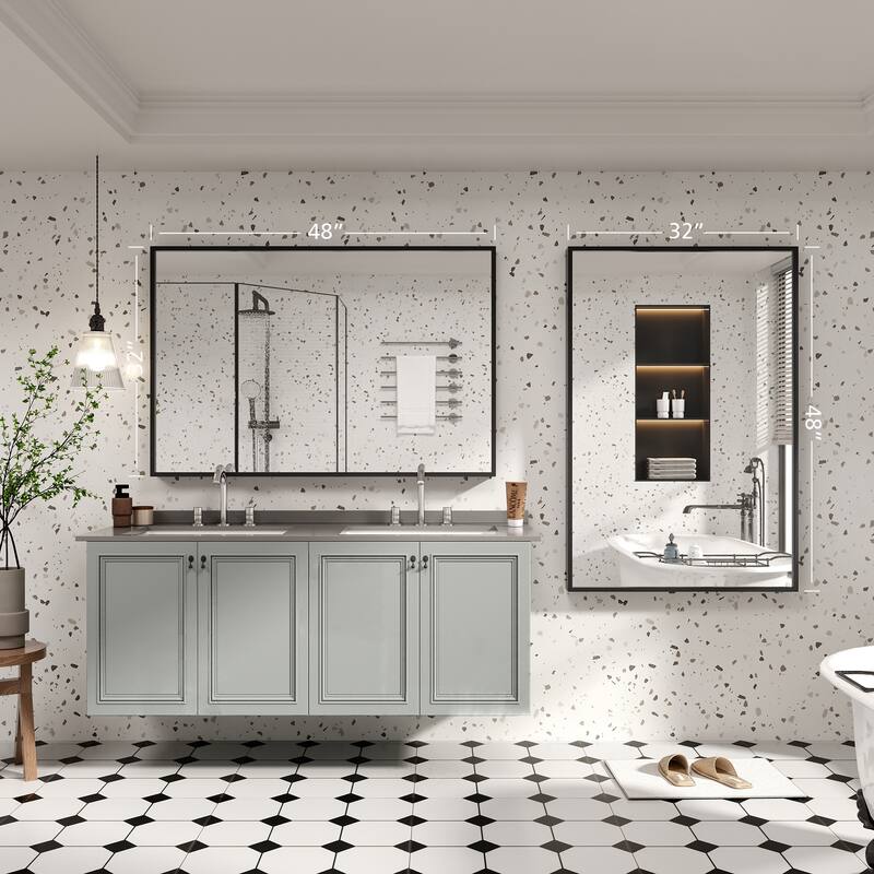 Tempered Glass and Metal Framed French Cleat Mounted Wall Bathroom / Vanity Mirror