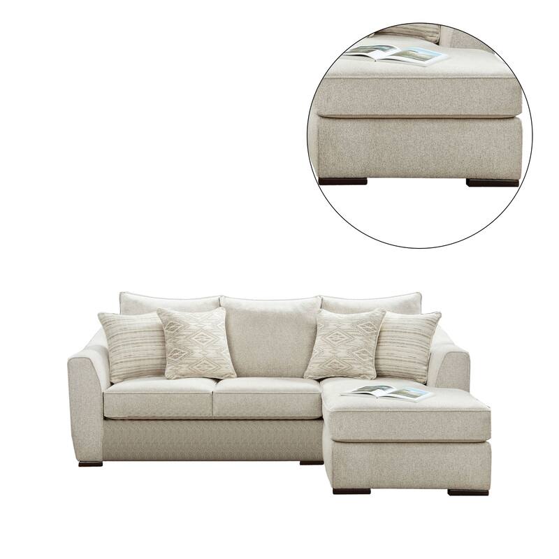 Chenille Upholstered Sectional Sofa in Ivory Finish