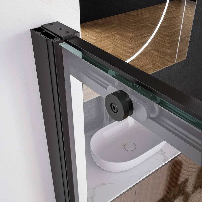 48" x 74" Glass Shower Door Framed Sliding Adjustable Brushed Nickel Clear Shower Enclosure with Hardware Kit