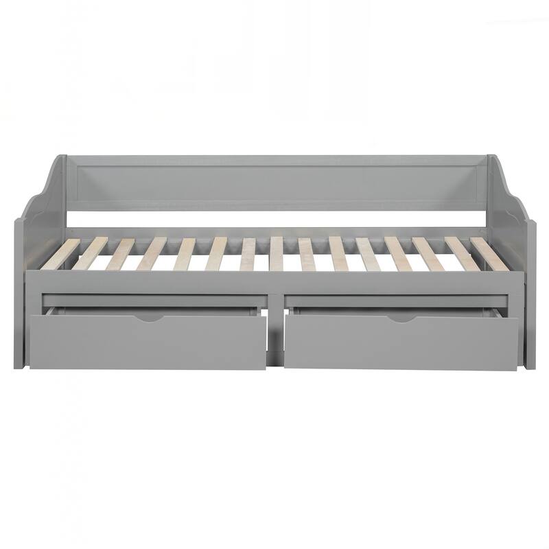 Wooden Daybed with Trundle Bed and Two Storage Drawers