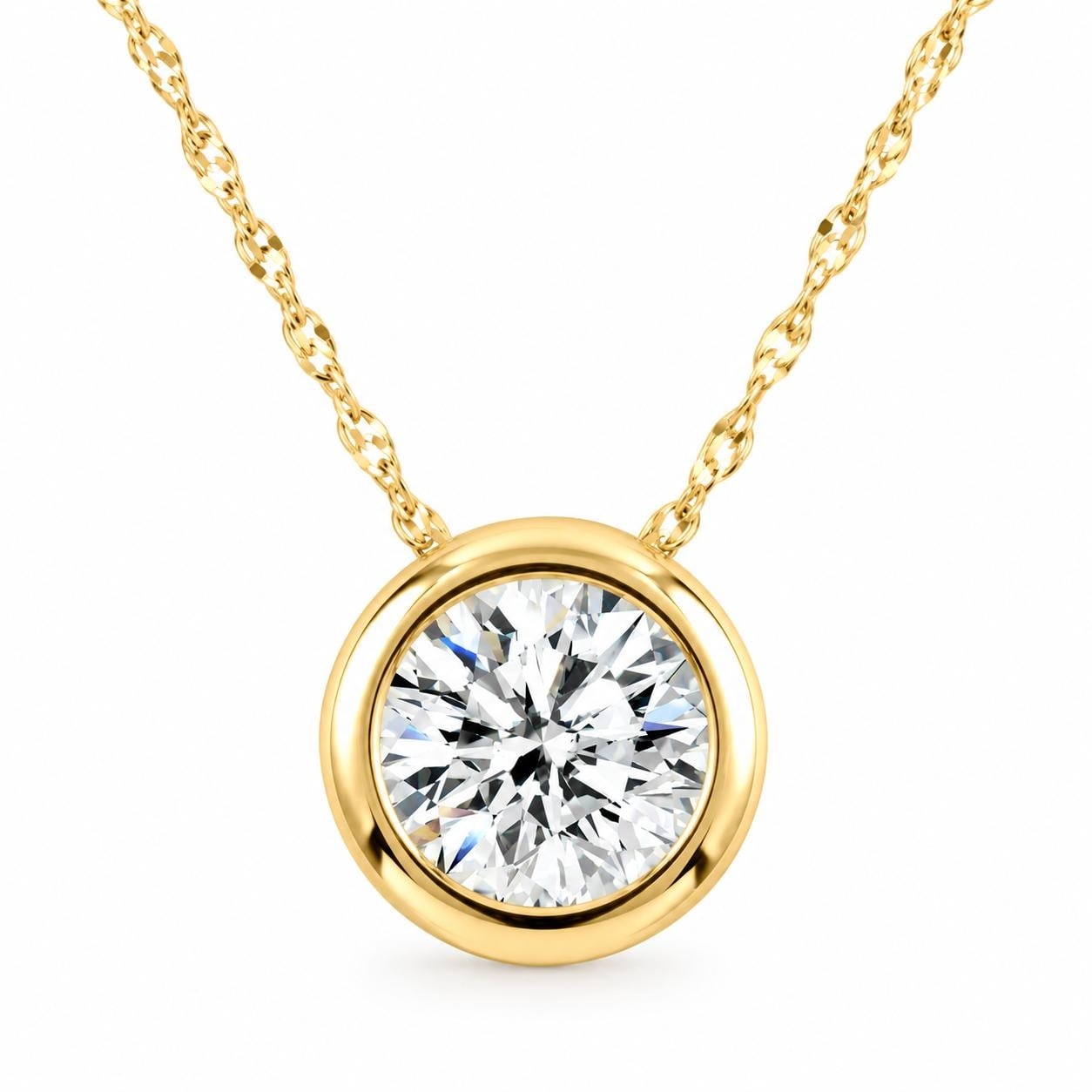 Bliss Diamond 1/2Ct Diamond Bezel Pendant Solitaire Necklace Yellow Gold Lab Grown