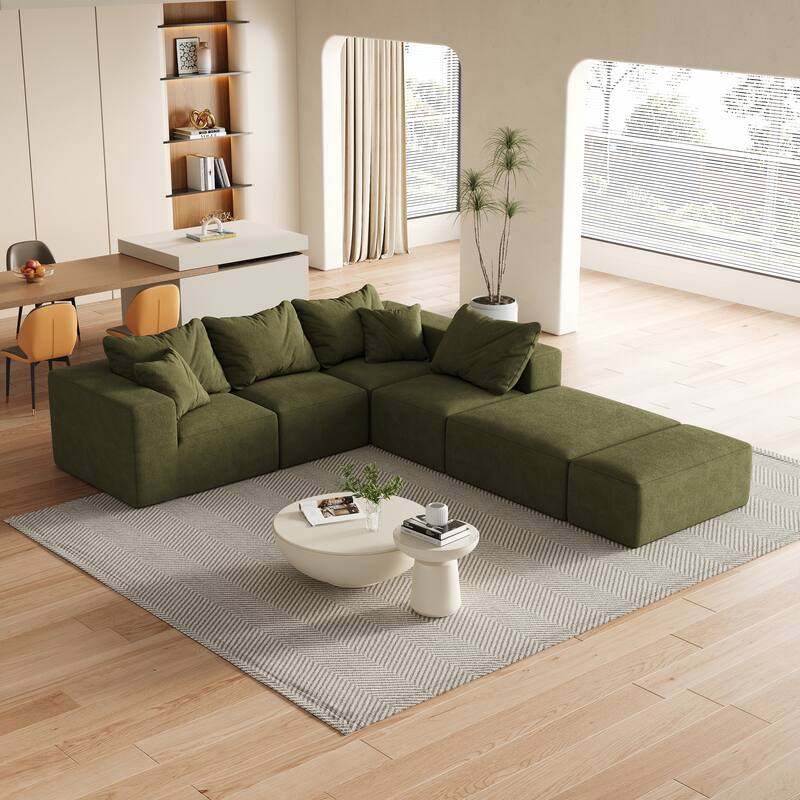 Upholstered Sectional Boneless Couch Set,Modular 132" L Shaped Sectional With 6 Pillows,Free Combination Sofa Couch