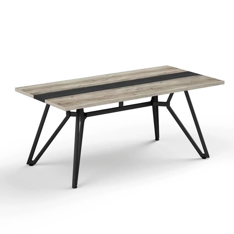 70.9" Large Dining Table for 6-8, Modern Farmhouse Kitchen Table with Spacious Tabletop & V-Shaped Steel Base, Adjustable Legs
