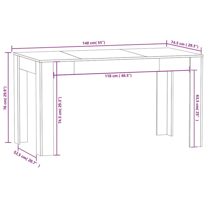 vidaXL Dining Table Engineered Wood Kitchen Dining Room Furniture Multi Colors - 55.1" x 29.3" x 29.9"