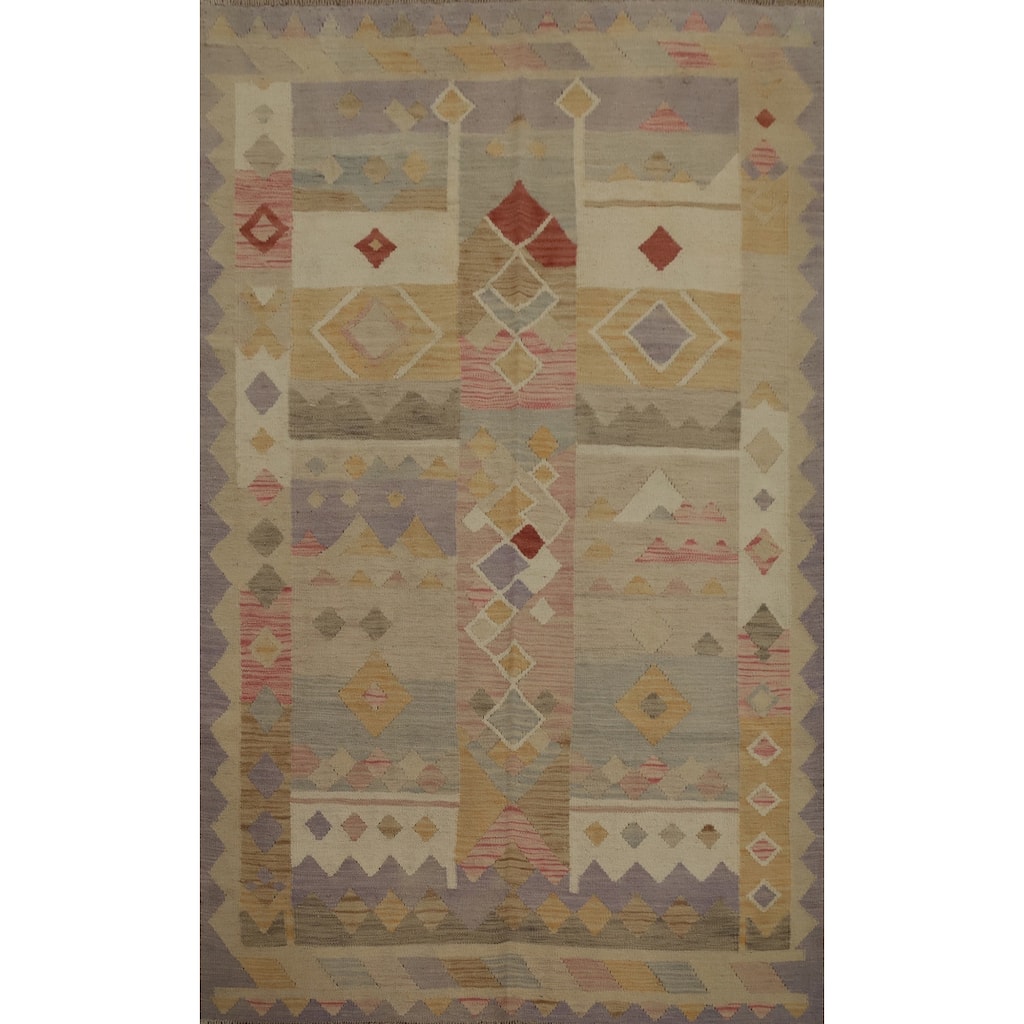 Hand Woven Oriental 100% Wool Carpet Southwestern Tribal Multi-Colored Kilim Area Rug - 6' 8'' X 4' 9''