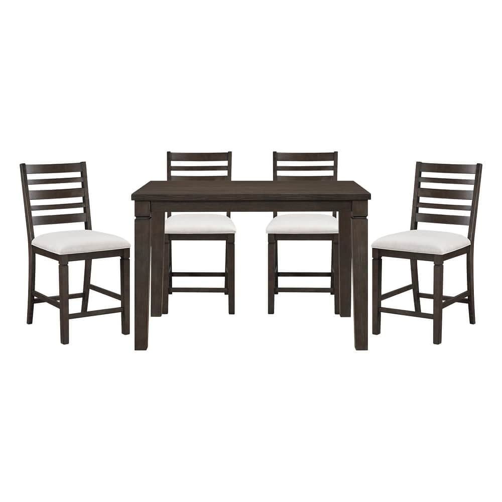 Dark Espresso Finish Counter Height Dining Furniture Set Extendable Table Upholstered Bench Chairs