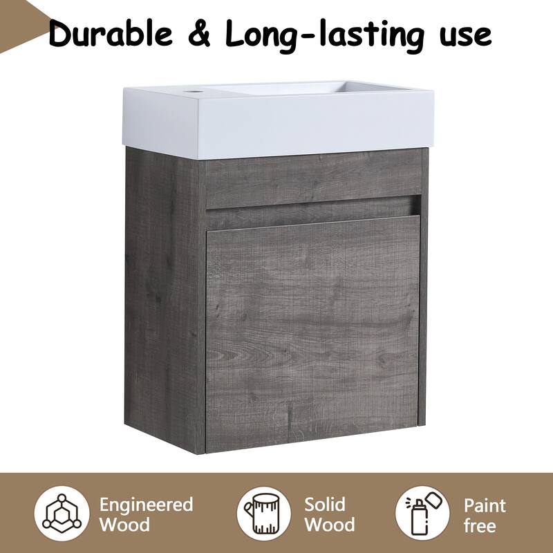 GDFStudio - Ellis Modern 18" Floating Wall-Mounted Bathroom Vanity with White Resin Sink