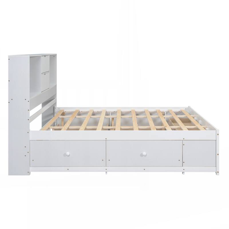 King Size Platform Bed with Storage Headboard and 8 Drawers