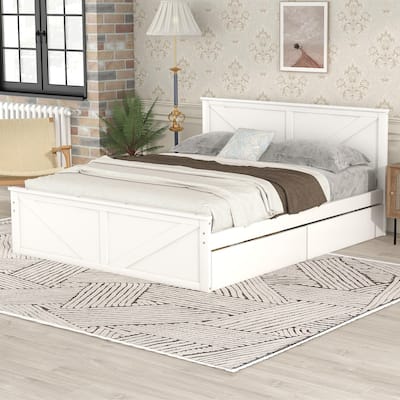 Queen Size Wooden Platform Bed with Four Storage Drawers and Support Legs