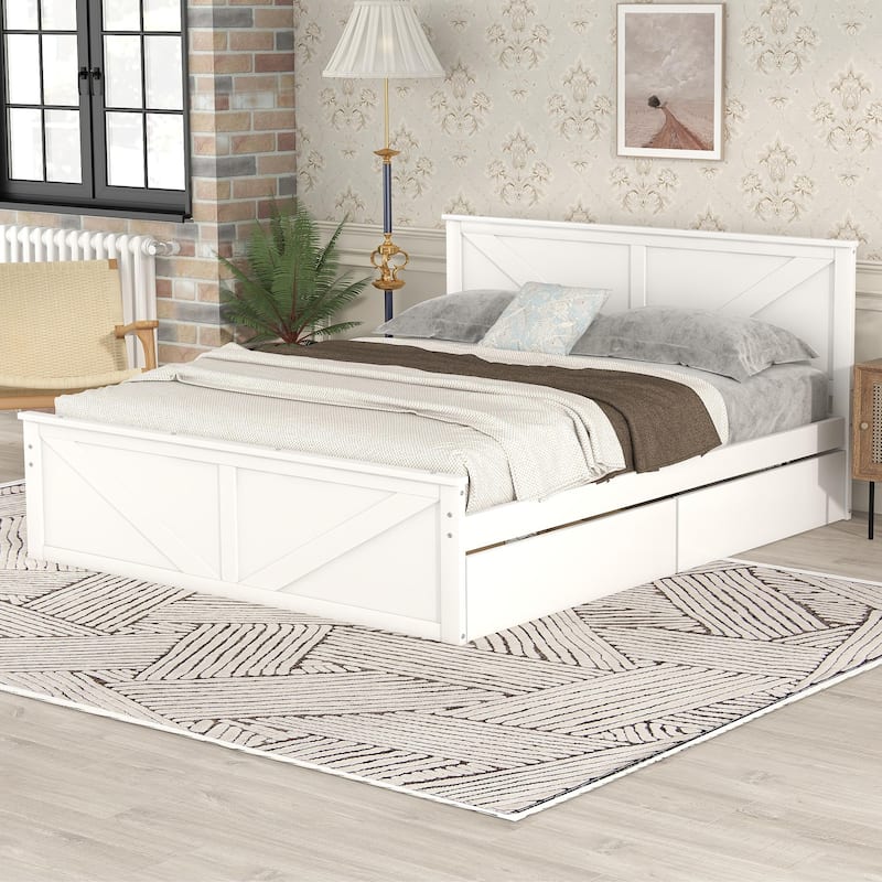 Wooden Platform Bed with Four Storage Drawers and Support Legs