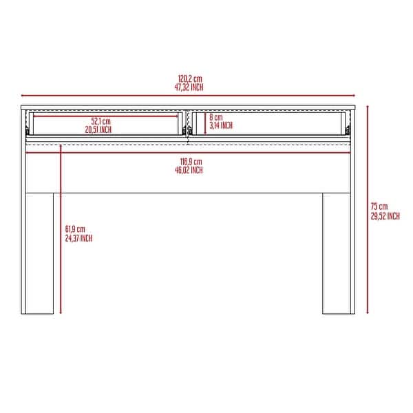 dimension image slide 2 of 3, 47-Inch Writing Desk with Drawers, Ideal for Work from Home and Study Areas