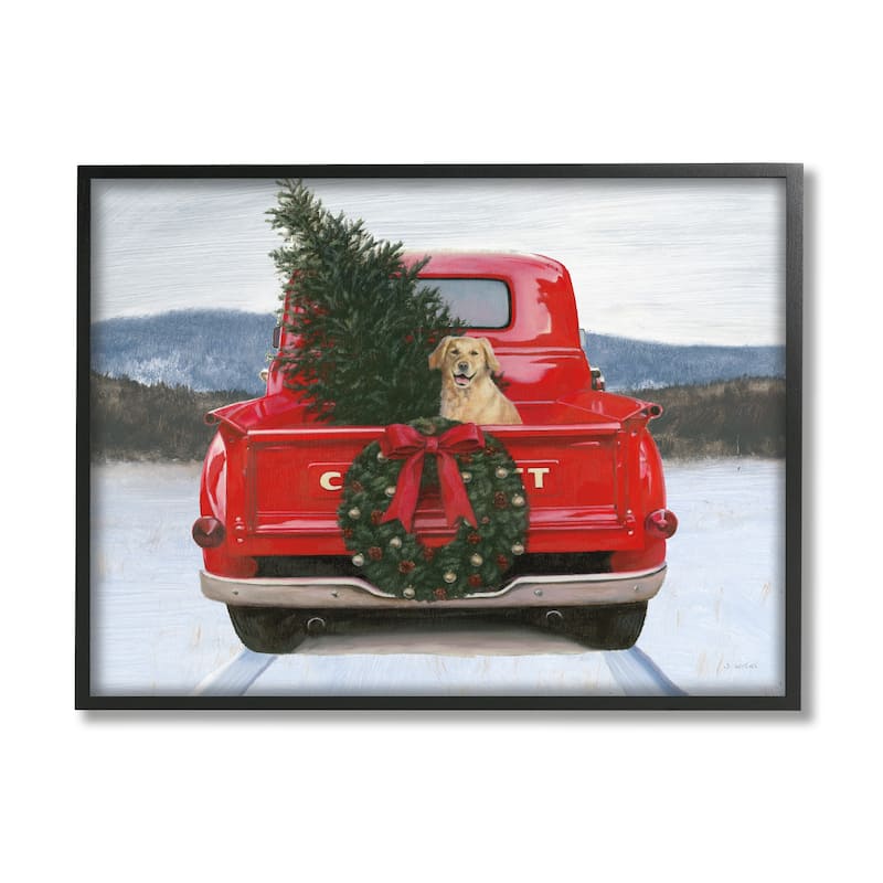 Stupell Holiday Tree in Truck Framed Giclee Art Design by James Wiens - 14 x 11 - Black