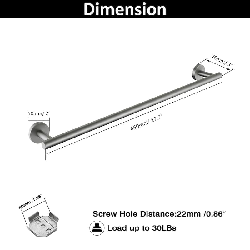 Stainless Steel Wall Mounted Towel Bar - 18inch