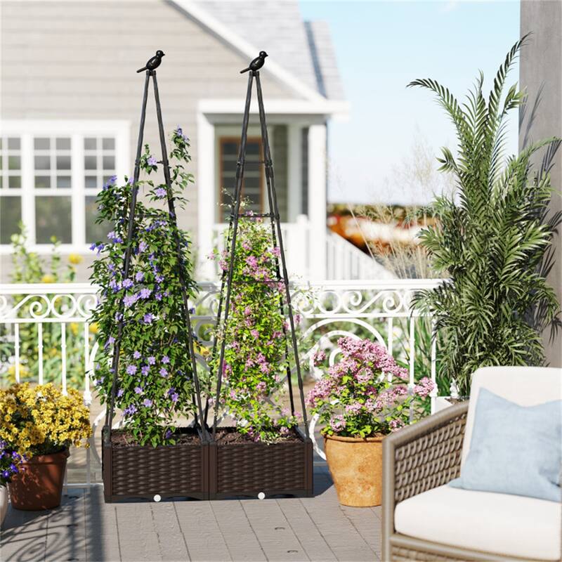 Adjustable Raised Garden Planter with Trellis 2-in-1 Self-Watering Box for Indoor or Outdoor - 16" x 16" x 71" (L x W x H)