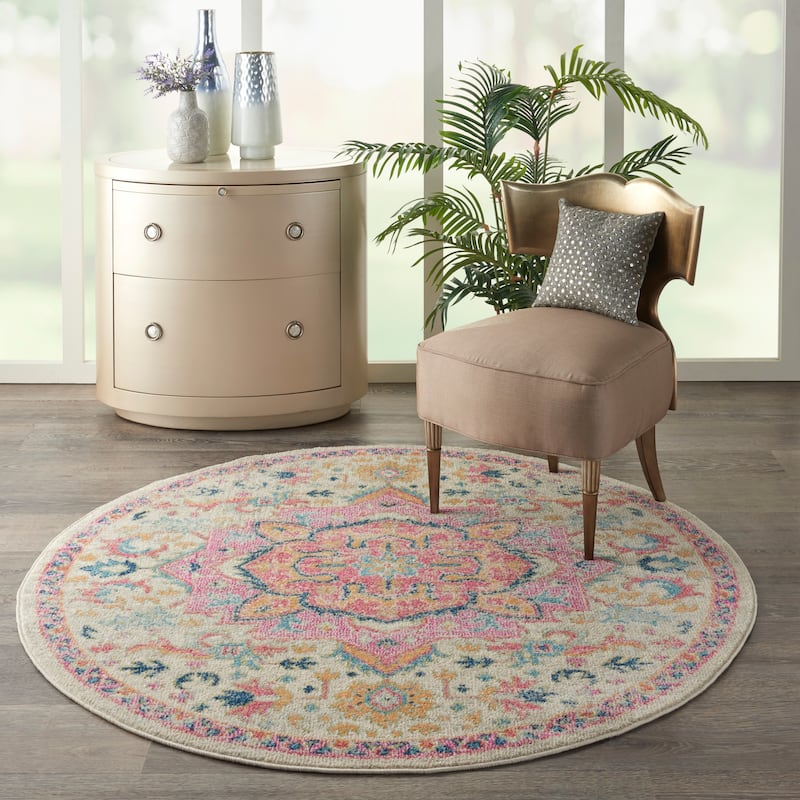 Nourison Cayuga Abstract Medallion Area Rug - 5'3" Round - Ivory/Pink