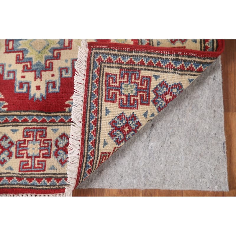 Hand Knotted Oriental 100% Wool Carpet Traditional Geometric Red Kazak Runner Rug - 6' 8'' X 2' 9''