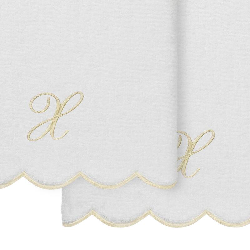 Authentic Hotel and Spa 100% Turkish Cotton Beige ADORNIA Scallop Personalized 2 Piece Bath Towel Set - 2 Bath Towels