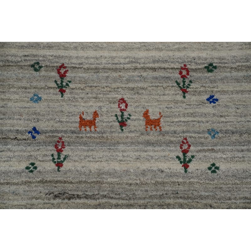 Hand Knotted Oriental 100% Wool Carpet Tribal Animal Pictorial Greys & Charcoal Gabbeh Area Rug - 12' 6'' X 9' 3''