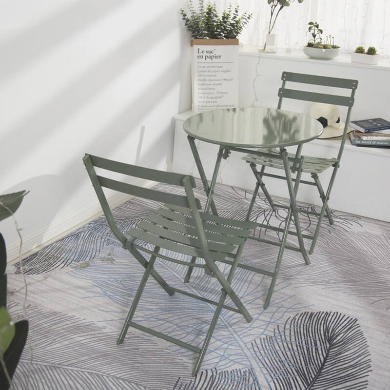 3-Piece Patio Bistro Set, Outdoor Metal Folding Conversation Set for Balcony, Cafe, Yard